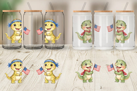 Glass Can Spotted Patriotic Outfit Dino Sublimation artnoy 