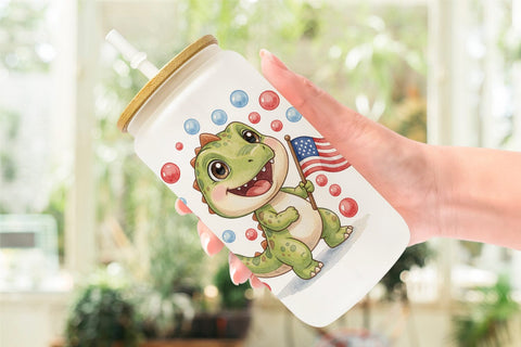 Glass Can Spotted Starry Dino Watercolor Sublimation artnoy 