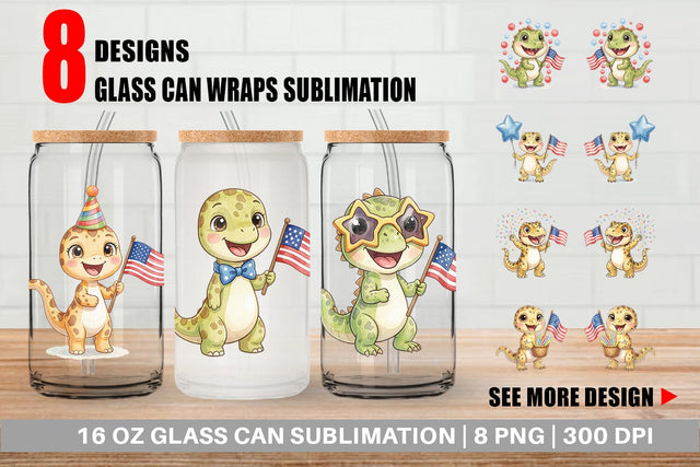 Glass Can Spotted Starry Dino Watercolor Sublimation artnoy 