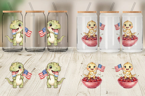 Glass Can Spotted Summer Treats Dino Watercolor Sublimation artnoy 