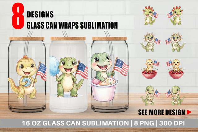 Glass Can Spotted Summer Treats Dino Watercolor Sublimation artnoy 