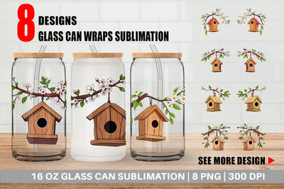 Glass Can Spring Birdhouse Sublimation artnoy 