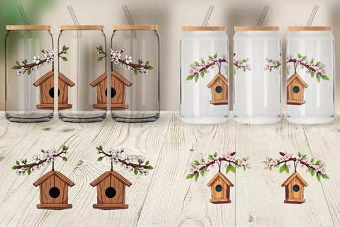 Glass Can Spring Birdhouse Sublimation artnoy 
