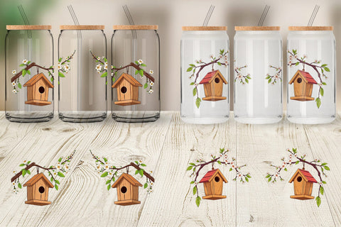Glass Can Spring Birdhouse Sublimation artnoy 