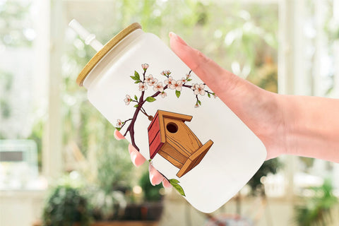 Glass Can Spring Birdhouse Sublimation artnoy 
