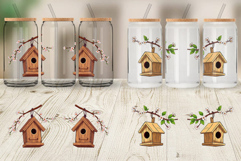 Glass Can Spring Birdhouse Sublimation artnoy 