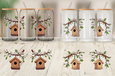 Glass Can Spring Birdhouse Sublimation artnoy 