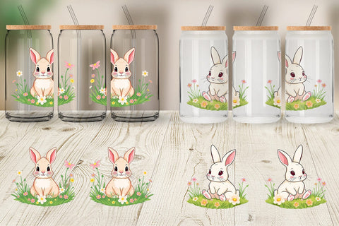 Glass Can Spring Bunny Sublimation artnoy 