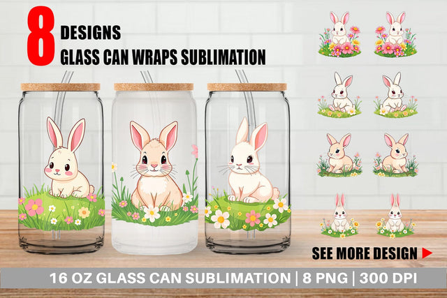 Glass Can Spring Bunny Sublimation artnoy 