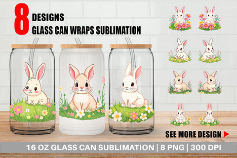Glass Can Spring Bunny Sublimation artnoy 