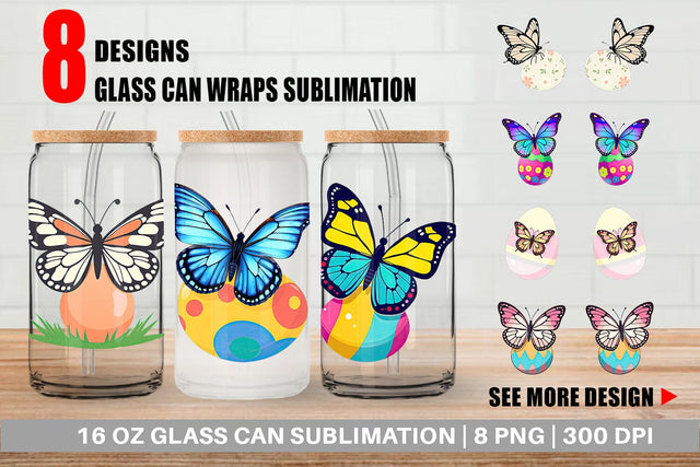 Glass Can Spring Butterfly Sublimation artnoy 