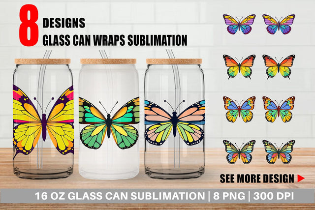 Glass Can Spring Butterfly Sublimation artnoy 
