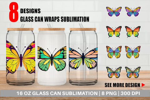 Glass Can Spring Butterfly Sublimation artnoy 