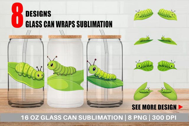 Glass Can Spring Caterpillar Sublimation artnoy 