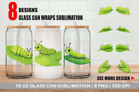 Glass Can Spring Caterpillar Sublimation artnoy 