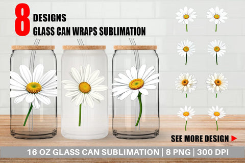 Glass Can Spring Daisy Sublimation artnoy 