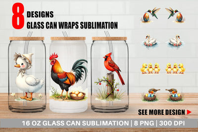 Glass Can Spring Garden Birds Sublimation artnoy 
