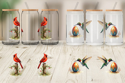 Glass Can Spring Garden Birds Sublimation artnoy 