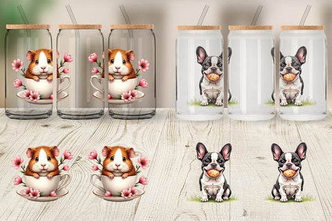Glass Can Spring Garden Pets Easter Watercolor Sublimation artnoy 