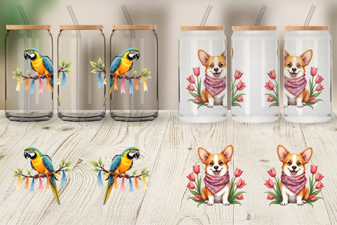 Glass Can Spring Garden Pets Easter Watercolor Sublimation artnoy 