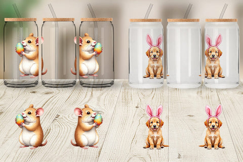 Glass Can Spring Garden Pets Easter Watercolor Sublimation artnoy 