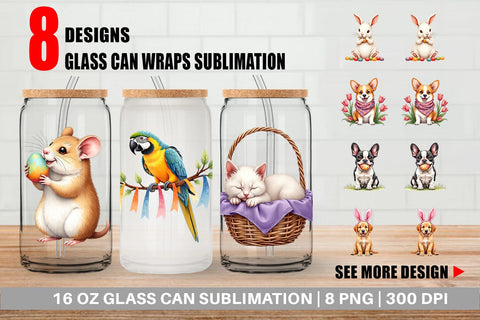 Glass Can Spring Garden Pets Easter Watercolor Sublimation artnoy 