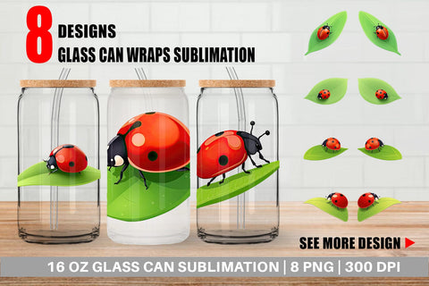 Glass Can Spring Ladybug Sublimation artnoy 