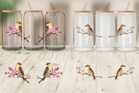 Glass Can Spring Sparrow Sublimation artnoy 