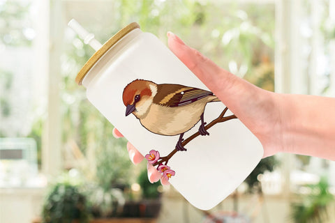 Glass Can Spring Sparrow Sublimation artnoy 