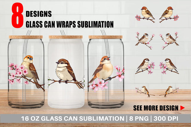 Glass Can Spring Sparrow Sublimation artnoy 