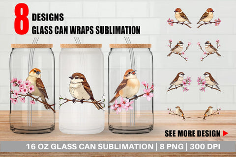 Glass Can Spring Sparrow Sublimation artnoy 