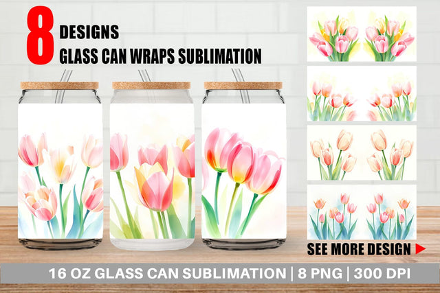 Glass Can Spring Tulips Sublimation artnoy 