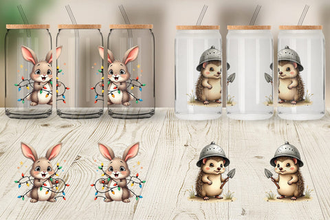 Glass Can Springtime Shenanigans Playful Animal Antics Sublimation artnoy 
