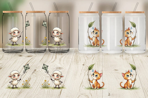 Glass Can Springtime Shenanigans Playful Animal Antics Sublimation artnoy 