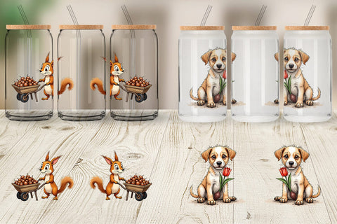 Glass Can Springtime Shenanigans Playful Animal Antics Sublimation artnoy 