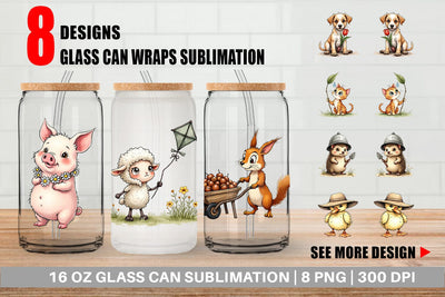 Glass Can Springtime Shenanigans Playful Animal Antics Sublimation artnoy 
