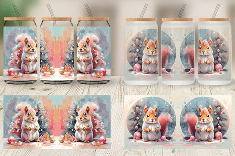 Glass Can Squirrel Christmas Sublimation artnoy 