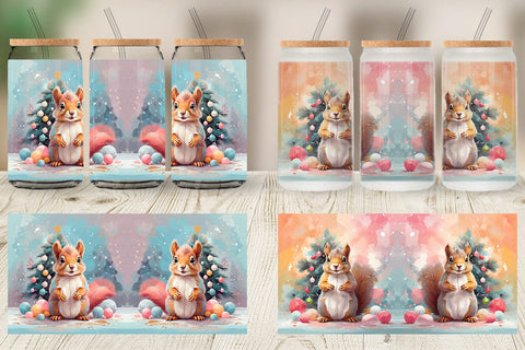 Glass Can Squirrel Christmas Sublimation artnoy 