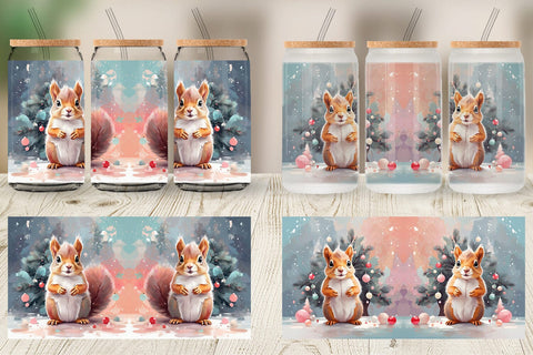 Glass Can Squirrel Christmas Sublimation artnoy 