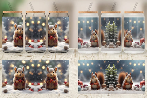 Glass Can Squirrel Christmas Sublimation artnoy 