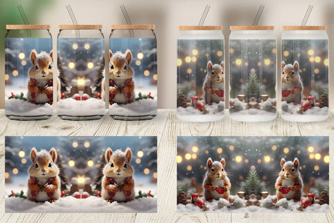 Glass Can Squirrel Christmas Sublimation artnoy 