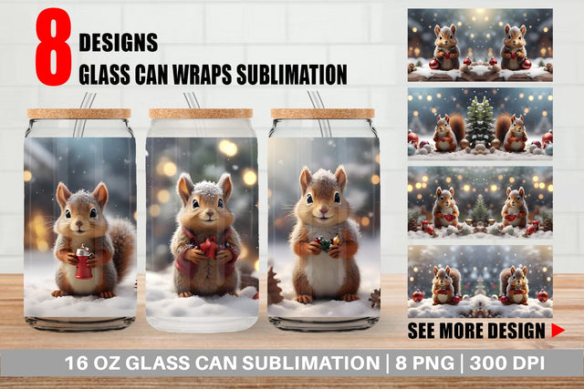 Glass Can Squirrel Christmas Sublimation artnoy 