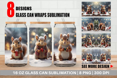 Glass Can Squirrel Christmas Sublimation artnoy 