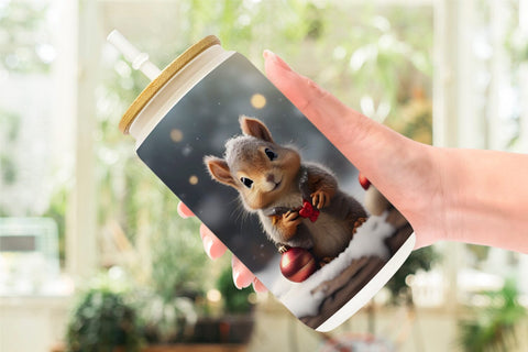 Glass Can Squirrel Christmas Sublimation artnoy 