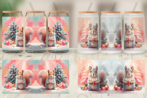 Glass Can Squirrel Christmas Sublimation artnoy 
