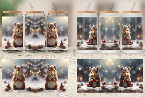 Glass Can Squirrel Christmas Sublimation artnoy 