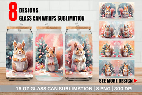 Glass Can Squirrel Christmas Sublimation artnoy 