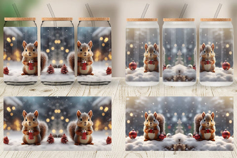 Glass Can Squirrel Christmas Sublimation artnoy 