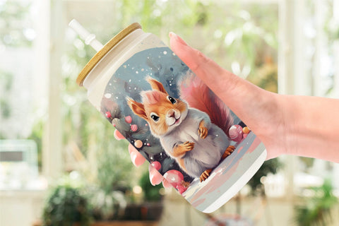 Glass Can Squirrel Christmas Sublimation artnoy 