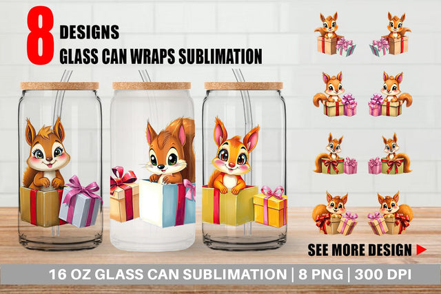 Glass Can Squirrel Gift Sublimation artnoy 